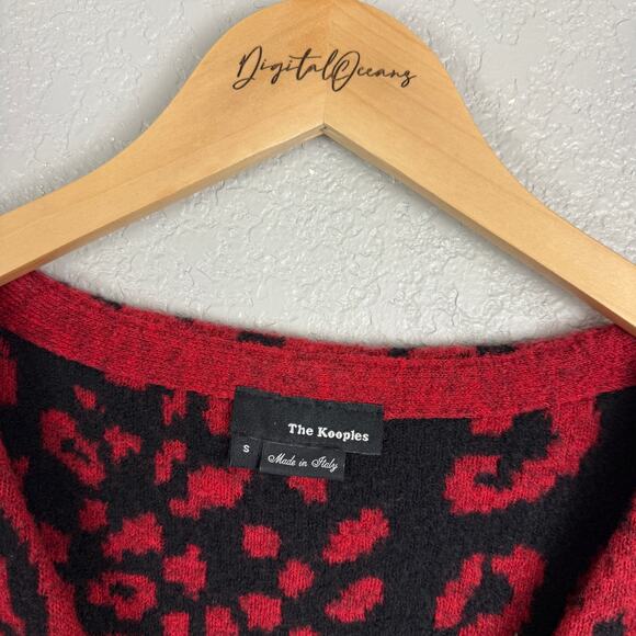 The Kooples Red Leopard Cardigan S Merino Wool Blend Mobwife Animal Print Button - Picture 3 of 6